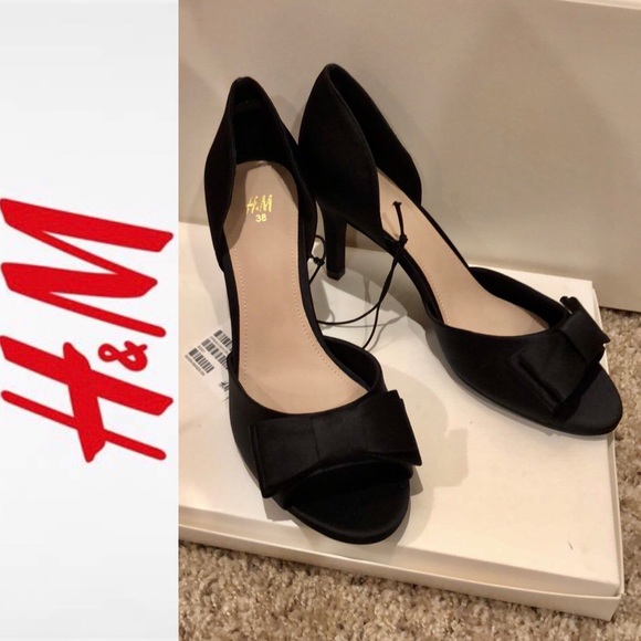 NWT Black open toe heels w/ bow H&M size: 7 - Picture 3 of 8
